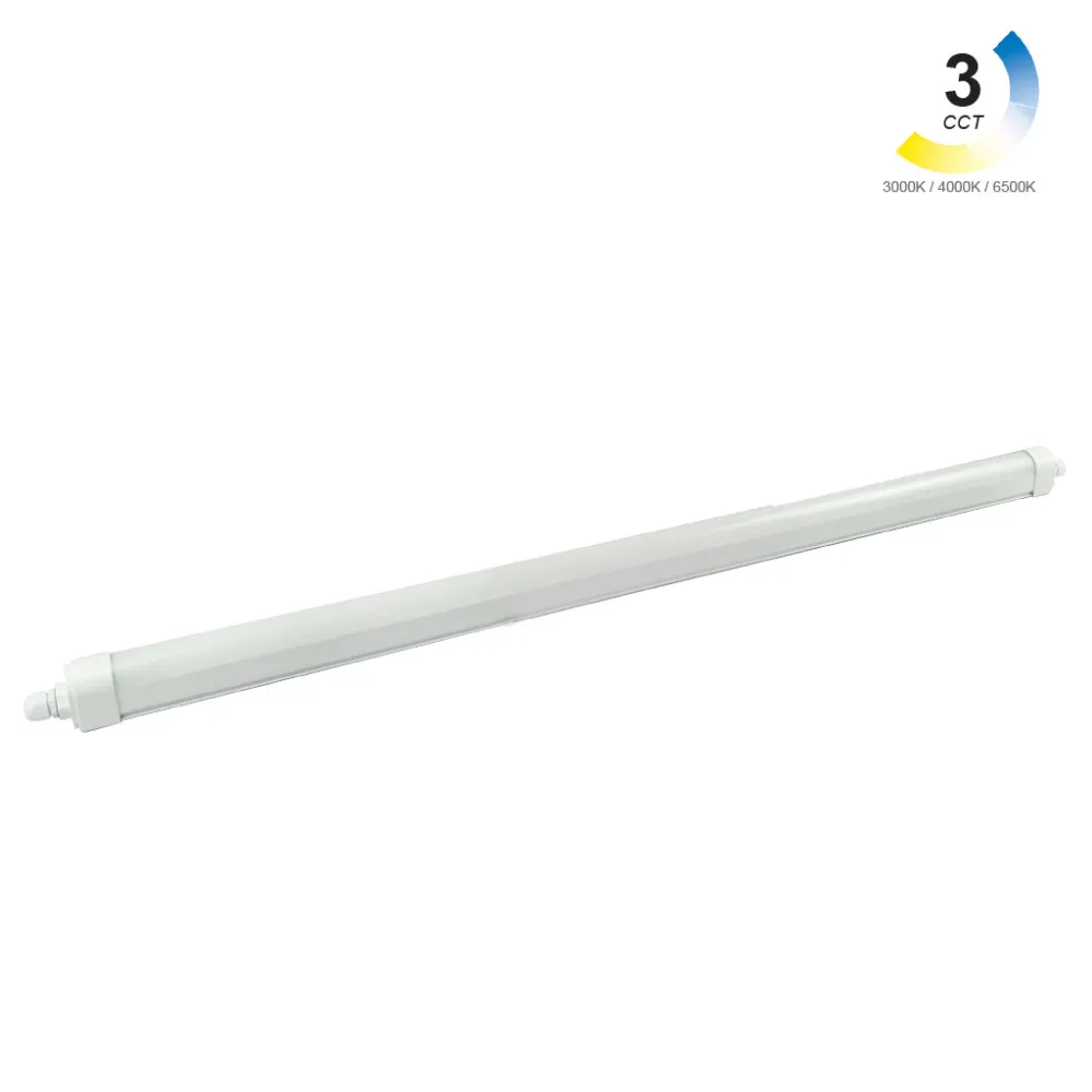 Led Triproof Λευκό 36W-18W 3CCT3000-4000-6500K 120cm IP66 Διπλός ΣτυπιοθλίπτηςIK08,Inox Clips