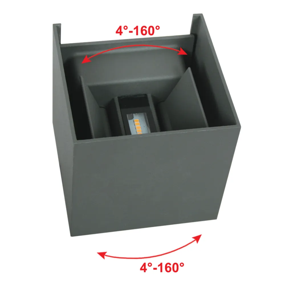 Επίτοιχο Στεγανό Φωτιστικό Box Ανθρακί IP44 2x4W 3000K 780lm  0-110°