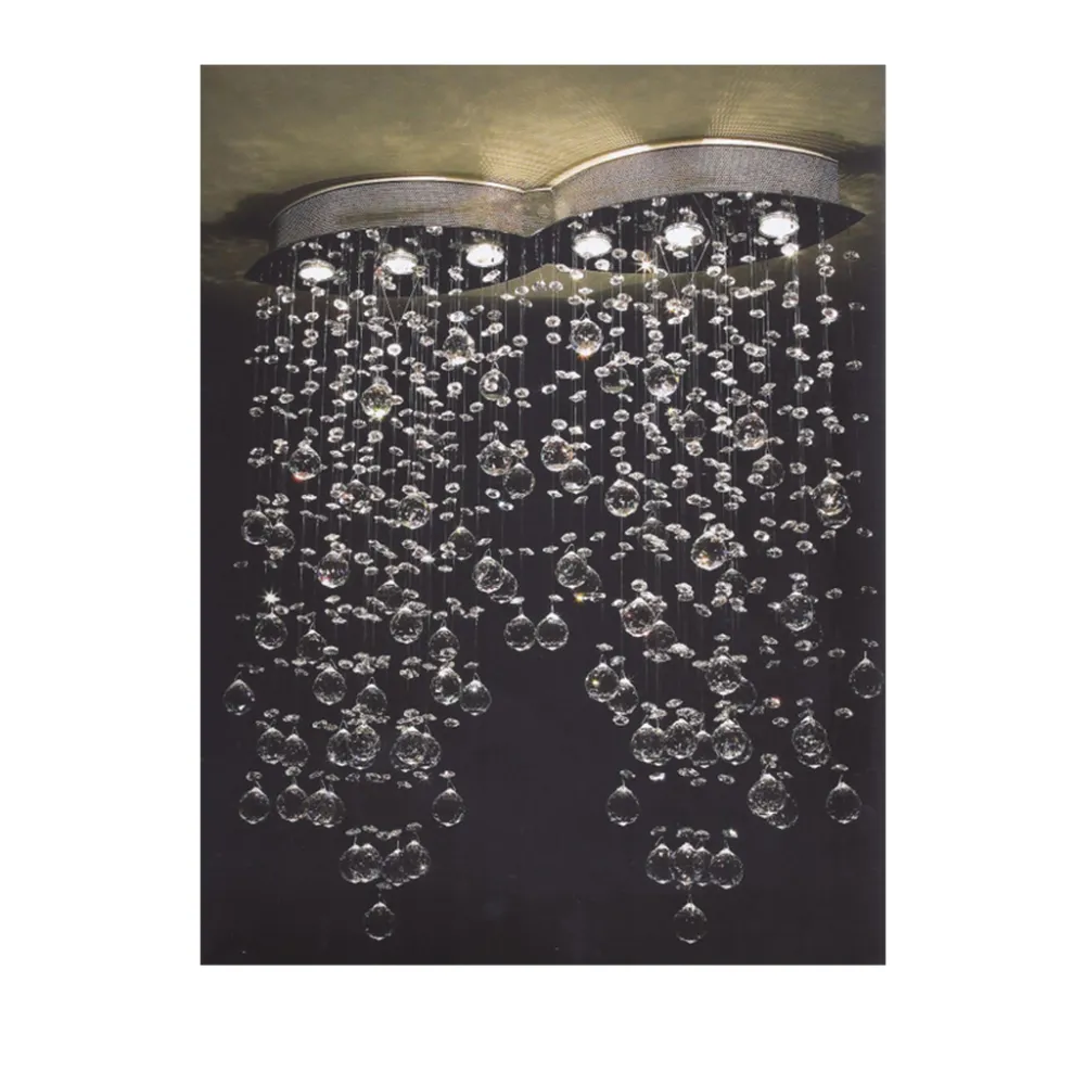 Κρεμαστό Φωτιστικό TEAR 6xGU10 Βάση σε Χρώμιο με Μελί Κρύσταλλα (l.86-h.96cm)