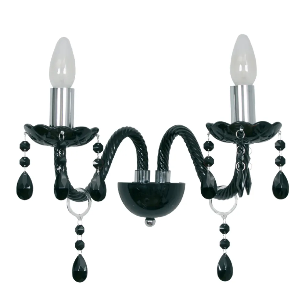 Επίτοιχο Φωτιστικό VINTAGE BLACK 2xE14 με Κρύσταλλα (l.38-h.31cm)