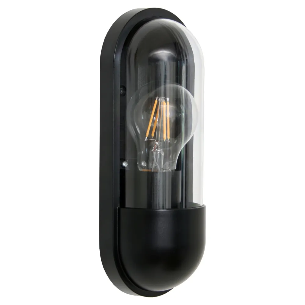 Επίτοιχο Φωτιστικό Oval E27 max15W Μάυρο IP54  d9.6h24cm Seaside Class