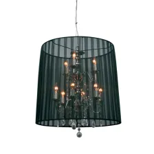 Πολυέλαιος COCOON 9xE14 Χρώμιο με Ακρυλικά Διακοσμητικά & Μαύρο Καπέλο (d.56-h.52cm)