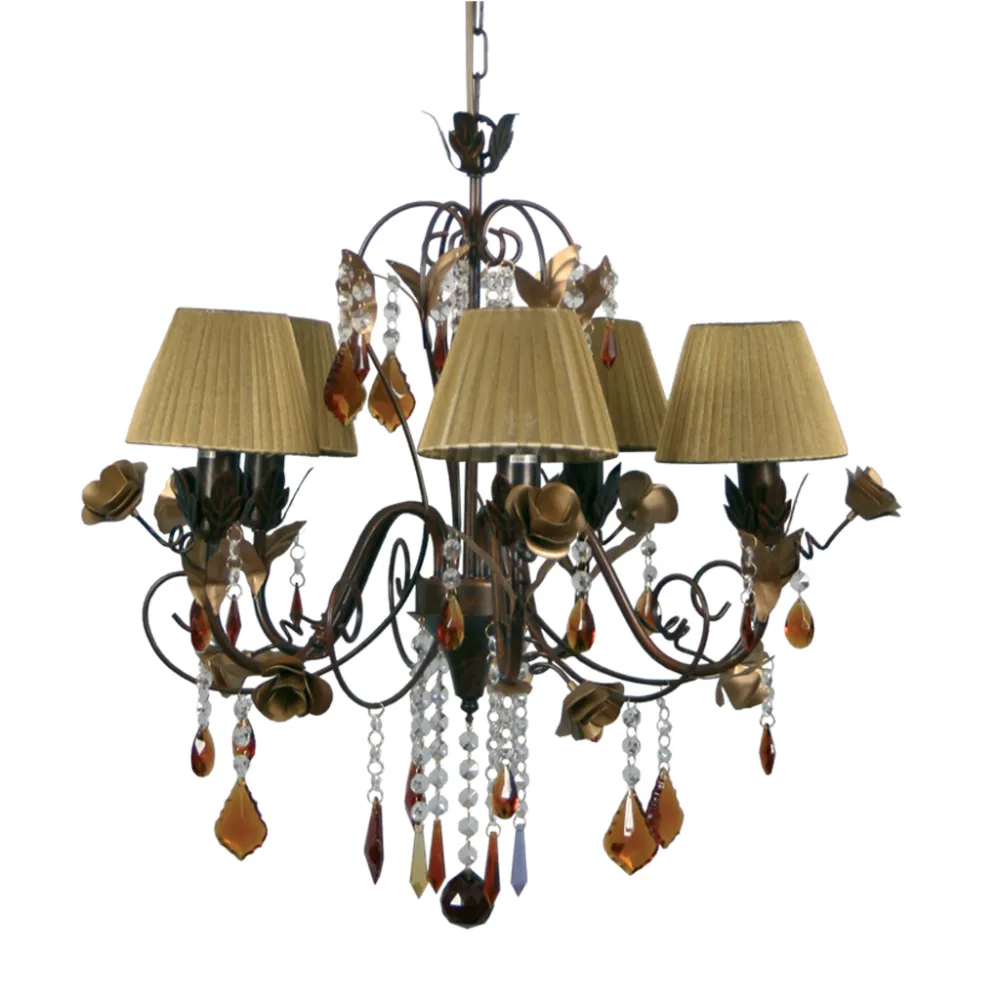 Πολυέλαιος NATURA 5xE14 Μπρονζέ με Κρύσταλλα & Καπέλα (d.64xh.60-126cm)