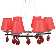 Κρεμαστό Φωτιστικό ELEMENT 6xE14 Χρώμιο με Καπέλα Κόκκινα ή Λευκά (d.55-h.30cm)