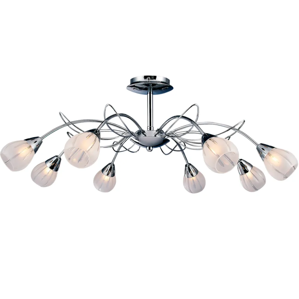 Κρεμαστό Φωτιστικό FLOWER 8xG9 Χρώμιο με Γαλακτερό Γυαλί (d.75-h.31cm)