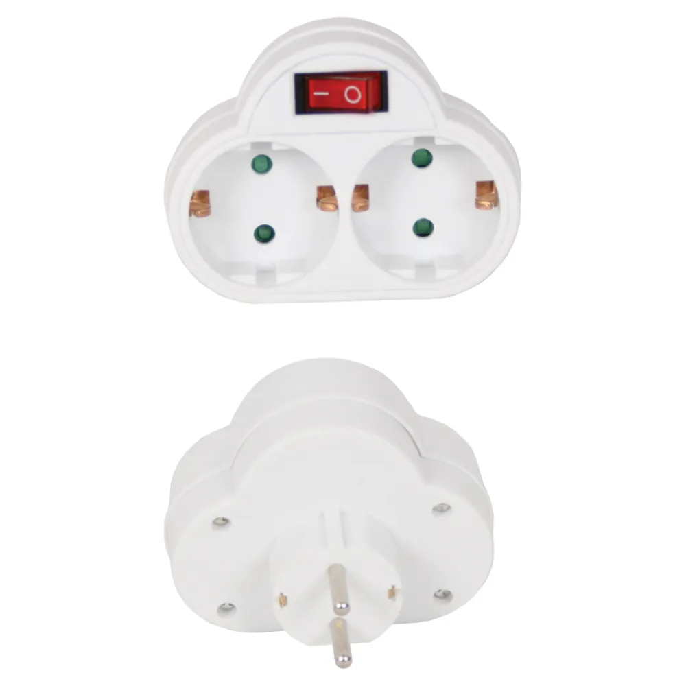 Αντάπτορ από Σούκο σε 2 Σούκο με Διακόπτη,με Ασφάλεια Παίδων,Λευκό,PVC με κρέμαση, Electropack