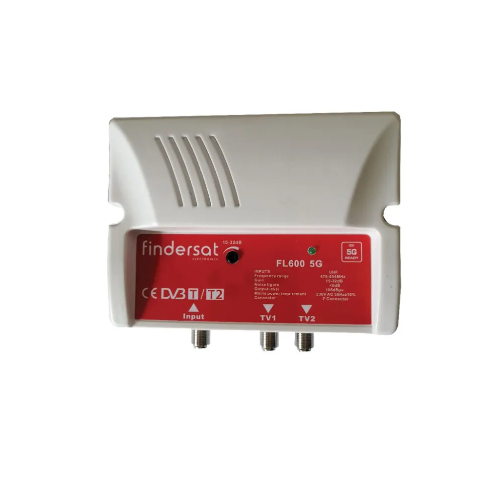 Eνισχυτής Γραμμής 2 Εξόδων Με Φίλτρο 5G,1 Είσοδος UHF,Απολαβή 32dB, Με Τροφοδοτικό 12V,130x55x95mm