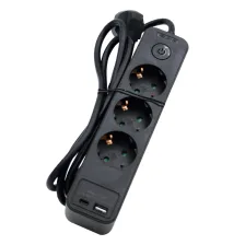 Πολύπριζο 3 Σούκο,2 USB A&C Max 17W,Διακόπτη,3Χ1.5mm2 1.4m,Με Προστασία Παίδων,Μαύρο PVC Με Κρέμαση