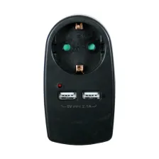 Αντάπτορ Σούκο με 2 USB max 2.4A, Μαύρο 16A 250V