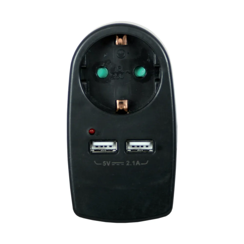 Αντάπτορ Σούκο με 2 USB max 2.4A, Μαύρο 16A 250V