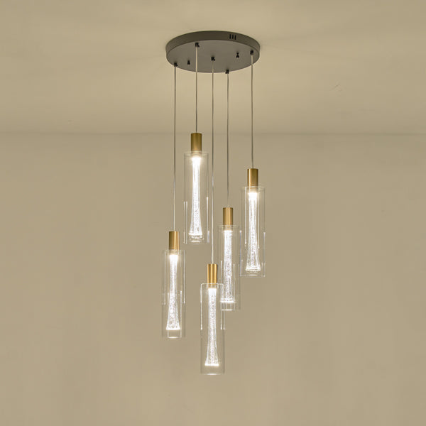 Φωτιστικό Κρεμαστό Γυαλί 5φωτο LED 38W 4400Lm 3000K Φ350x1930mm Διάφανες ARTE ILLUMINA Vial - εικόνα 3