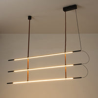 Φωτιστικό Κρεμαστό Μέταλλο - Δέρμα LED 75W 5250Lm 3000K 1400x60x1200mm Μαύρο ARTE ILLUMINA Linea - εικόνα 3