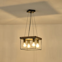 Φωτιστικό Κρεμαστό Ξύλο - Μέταλλο 4φωτο 4xE27 Max 15W 300x300x1230mm Μαύρο - Καφέ ARTE ILLUMINA Multipla - εικόνα 3