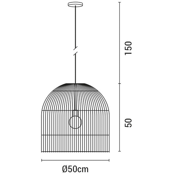 Φωτιστικό Κρεμαστό Μονόφωτο E27 Max 60W 500x500mm Rattan Λευκό ARTE ILLUMINA Kai - εικόνα 3
