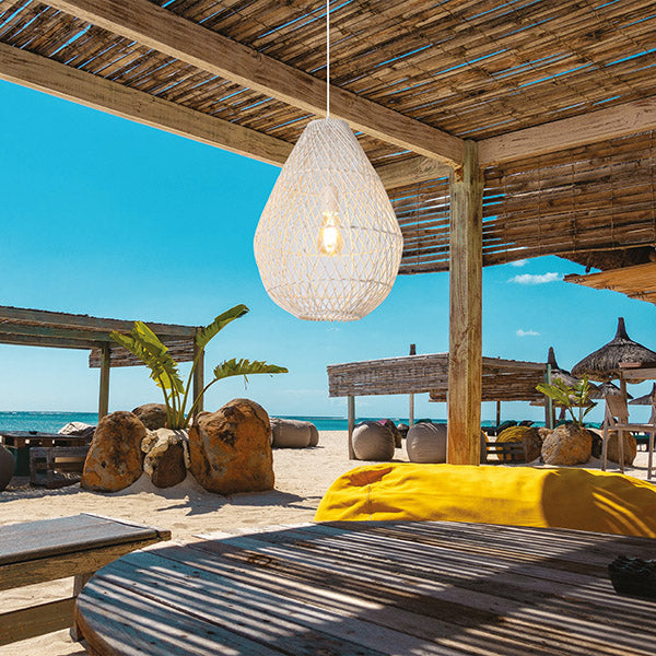 Φωτιστικό Κρεμαστό Μονόφωτο E27 Max 60W 370x500mm Rattan Λευκό ARTE ILLUMINA Kai - εικόνα 2