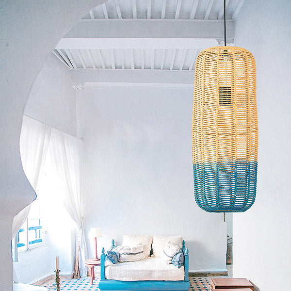 Φωτιστικό Κρεμαστό Μονόφωτο E27 D220XH520 Rattan Λευκό Γαλάζιο ARTE ILLUMINA Kai - εικόνα 2