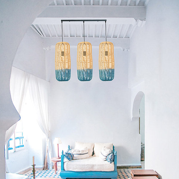 Φωτιστικό Κρεμαστό 3φωτο E27 L1000XH1200 Rattan Λευκό Γαλάζιο ARTE ILLUMINA Kai - εικόνα 2