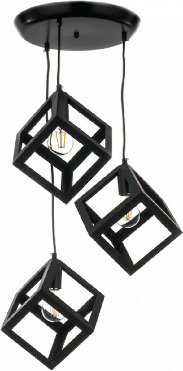 Inlight 4400-3 Κρεμαστό Φωτιστικό Μαύρο με Ντουί E27 30x30εκ. 4400-3-BL - Ροζέτα