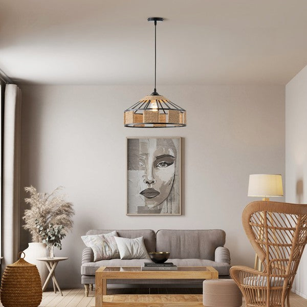 Φωτιστικό Κρεμαστό Σχοινί - Μέταλλο Μονόφωτο E27 Max 15W Φ400x1300mm Μαύρο - Χακί ARTE ILLUMINA Helios
