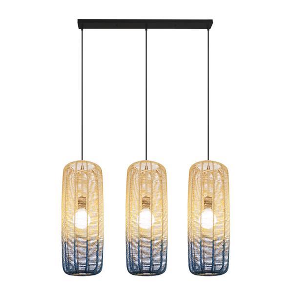Φωτιστικό Κρεμαστό 3φωτο E27 L1000XH1200 Rattan Λευκό Γαλάζιο ARTE ILLUMINA Kai