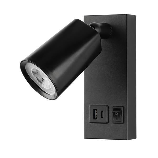 Απλίκα Κρεβατιού Ανάγνωσης με USB Type C Μέταλλο - Πλαστικό LED 5W 450Lm 3000K 155x63x150mm Μαύρη ARTE ILLUMINA C - Lux