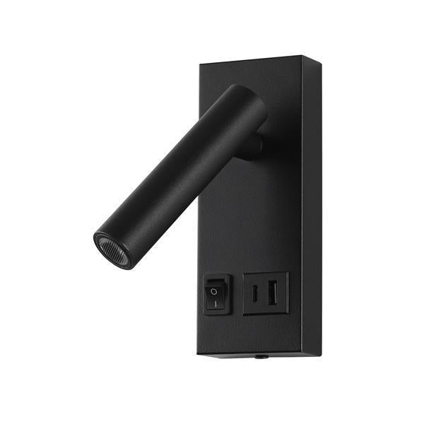 Απλίκα Κρεβατιού Ανάγνωσης με USB Type C Αλουμίνιο - Μεταλλικό LED 2W 140Lm 3000K 150x60x145mm 100-240AC Μαύρη ARTE ILLUMINA Charge